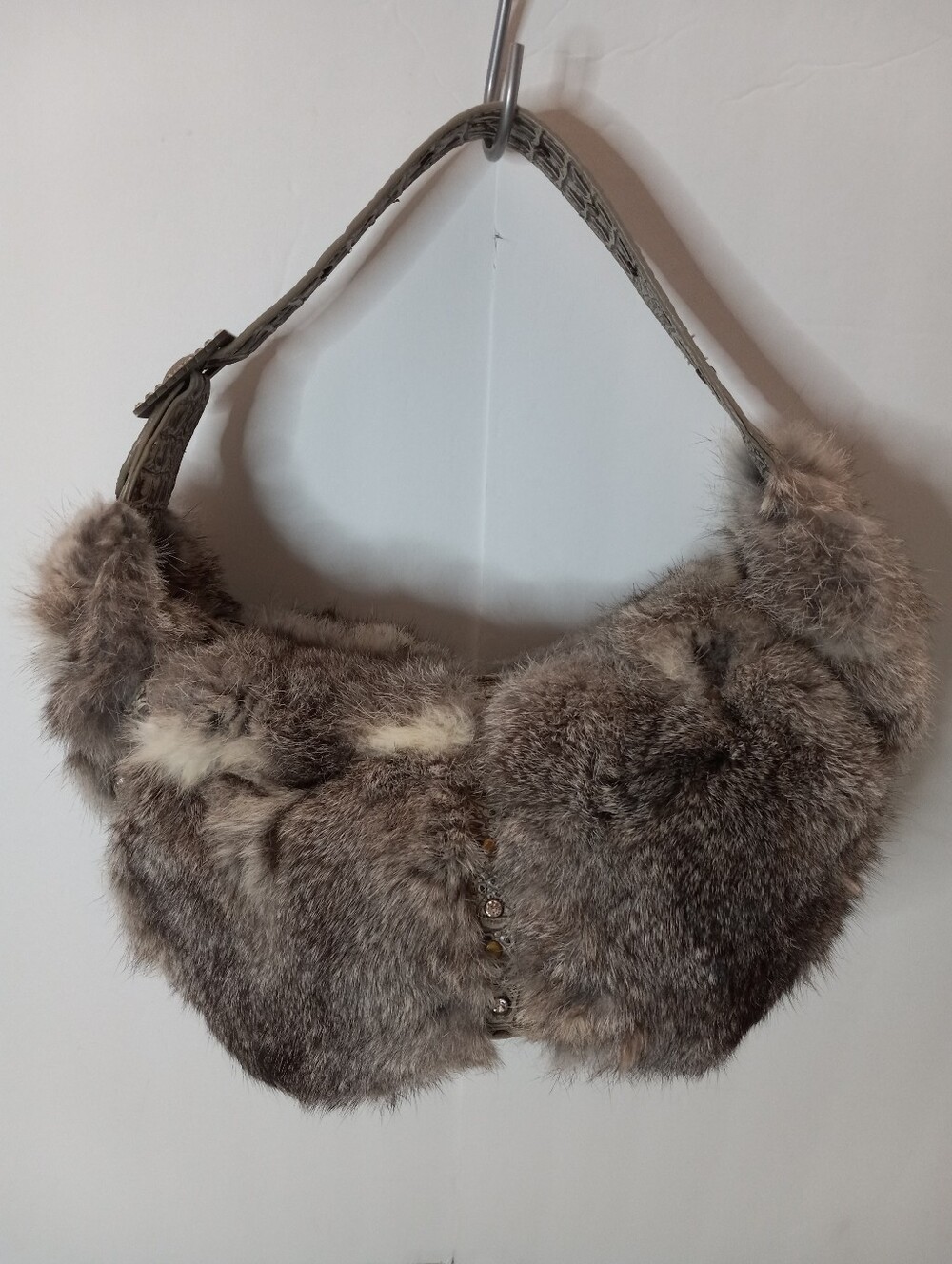 Y2K Faux Fur Indie Sleeze Rhinestone Studded Bag - Picture 2 of 13
